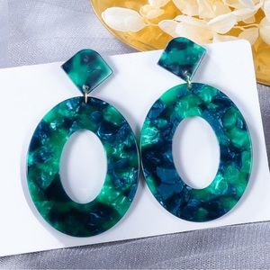 New Emerald green Tortoise shell Hoop earrings Boho